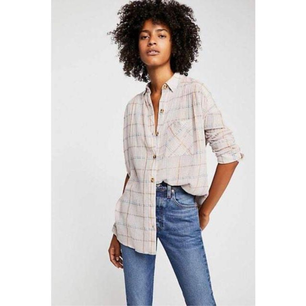 Free People Break My Stride Plaid Button Down Shirt